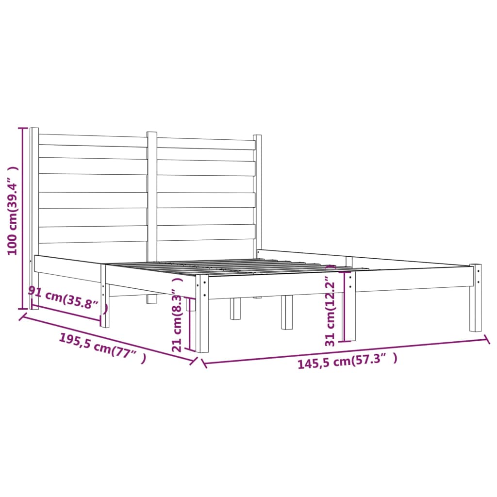 Cadru de pat, alb, 140x190 cm, lemn masiv de pin - Lando