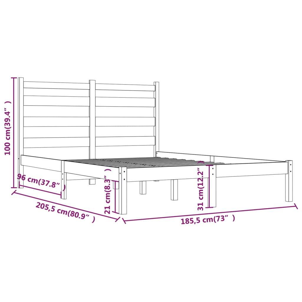 Cadru de pat Super King, gri, 180x200 cm, lemn masiv de pin - Lando