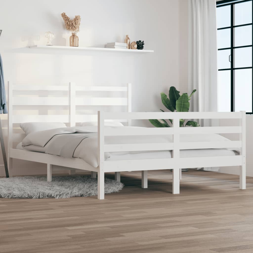 Cadru de pat, 160x200 cm, lemn masiv de pin, alb - Lando