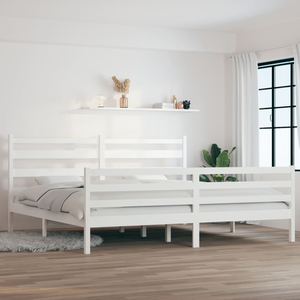 Cadru de pat, 200x200 cm, lemn masiv de pin, alb - Lando