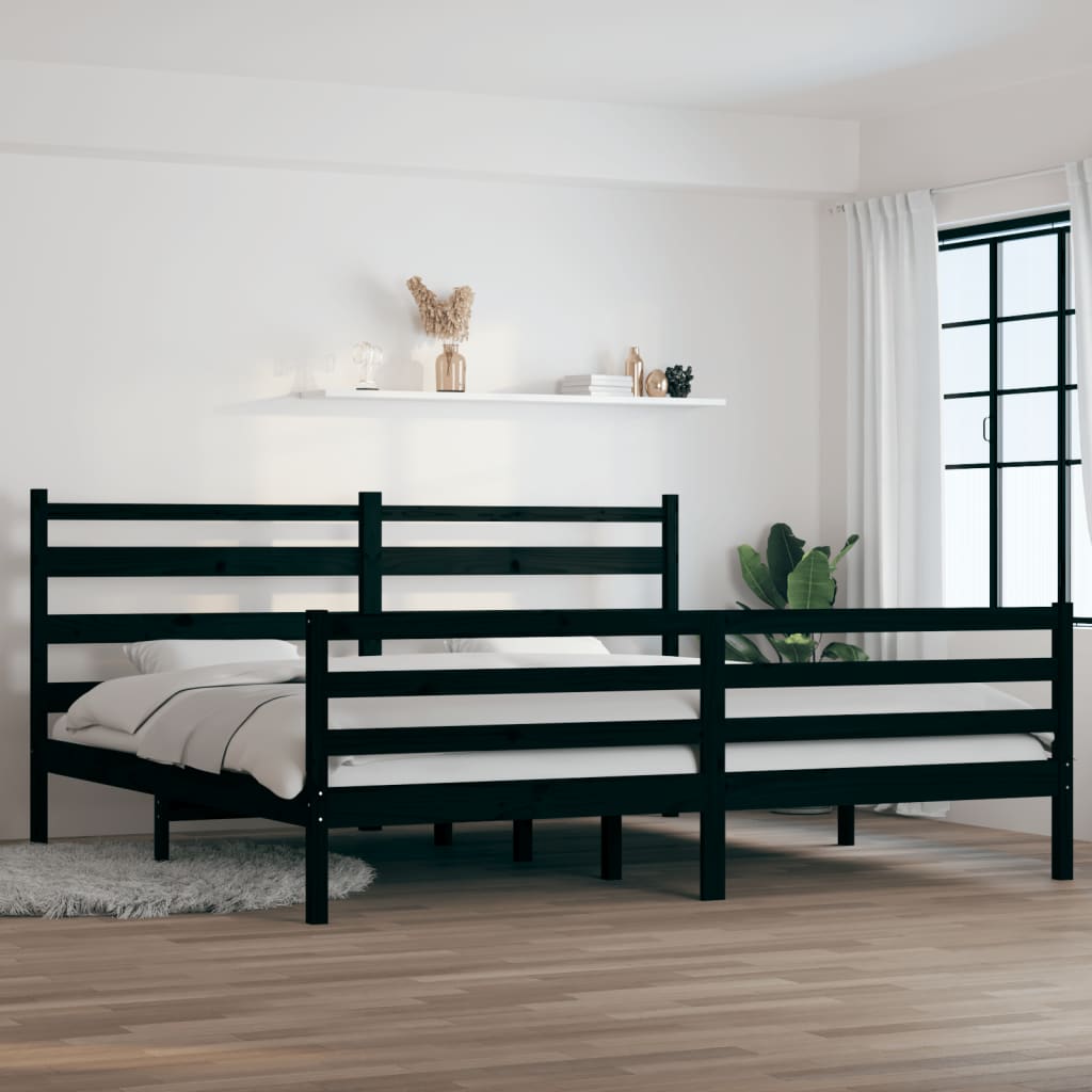 Cadru de pat, 200x200 cm, lemn masiv de pin, negru - Lando