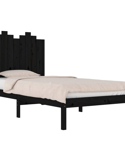Încărcați imaginea în vizualizatorul Galerie, Cadru de pat mic single, negru, 75x190 cm, lemn masiv de pin - Lando

