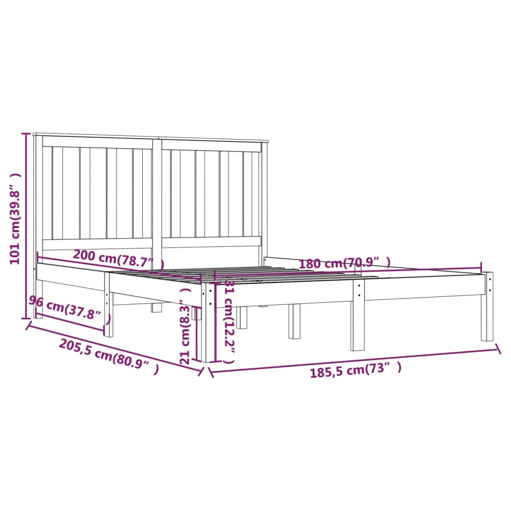 Cadru de pat Super King, 180x200 cm, lemn masiv de pin - Lando