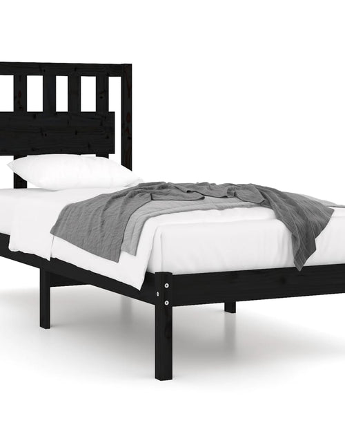 Încărcați imaginea în vizualizatorul Galerie, Cadru de pat single, negru, 90x190 cm, lemn masiv de pin - Lando
