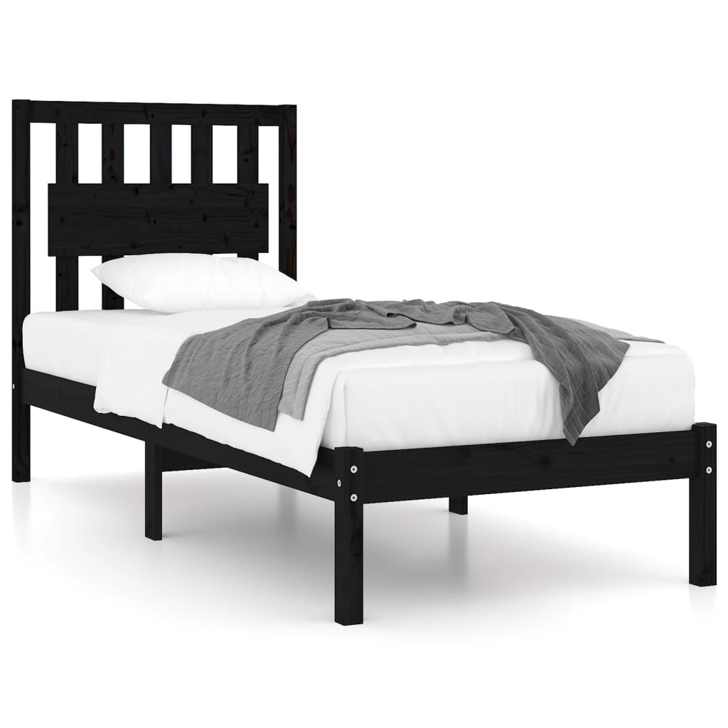 Cadru de pat single, negru, 90x190 cm, lemn masiv de pin - Lando