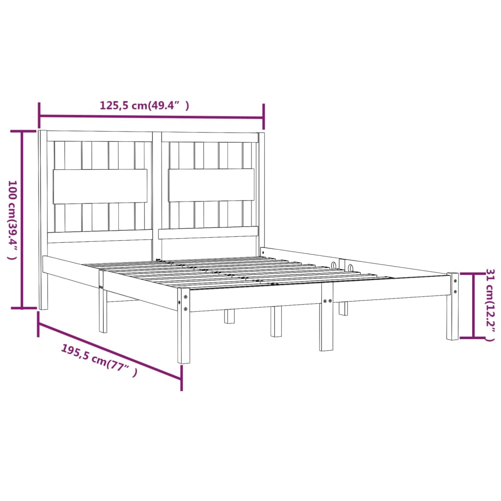 Cadru de pat mic dublu, alb, 120x190 cm, lemn masiv de pin - Lando