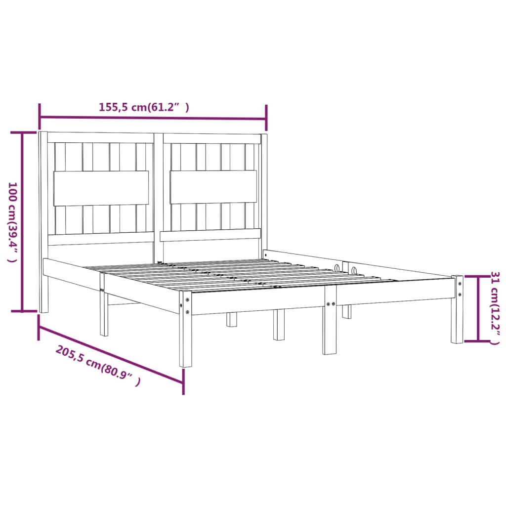 Cadru de pat King Size, alb, 150x200 cm, lemn masiv de pin - Lando