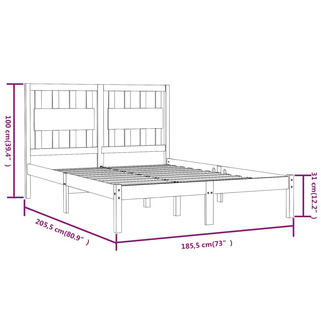 Cadru de pat Super King, alb, 180x200 cm, lemn masiv de pin - Lando