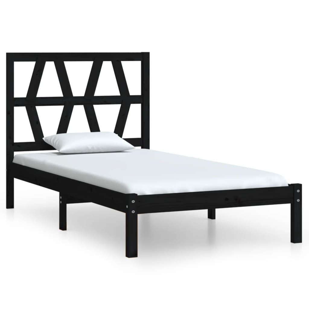 Cadru de pat single, negru, 90x190 cm, lemn masiv de pin - Lando