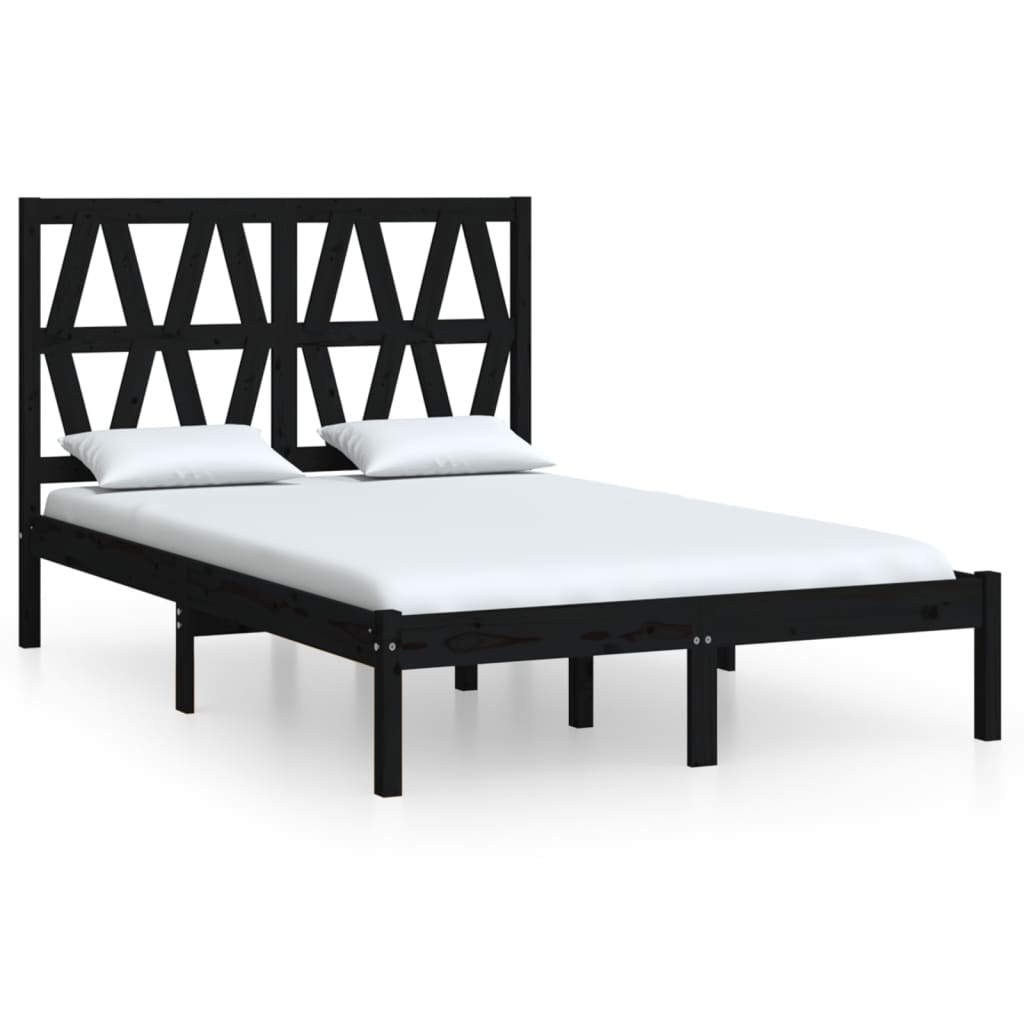 Cadru de pat mic dublu, negru, 120x190 cm, lemn masiv de pin - Lando
