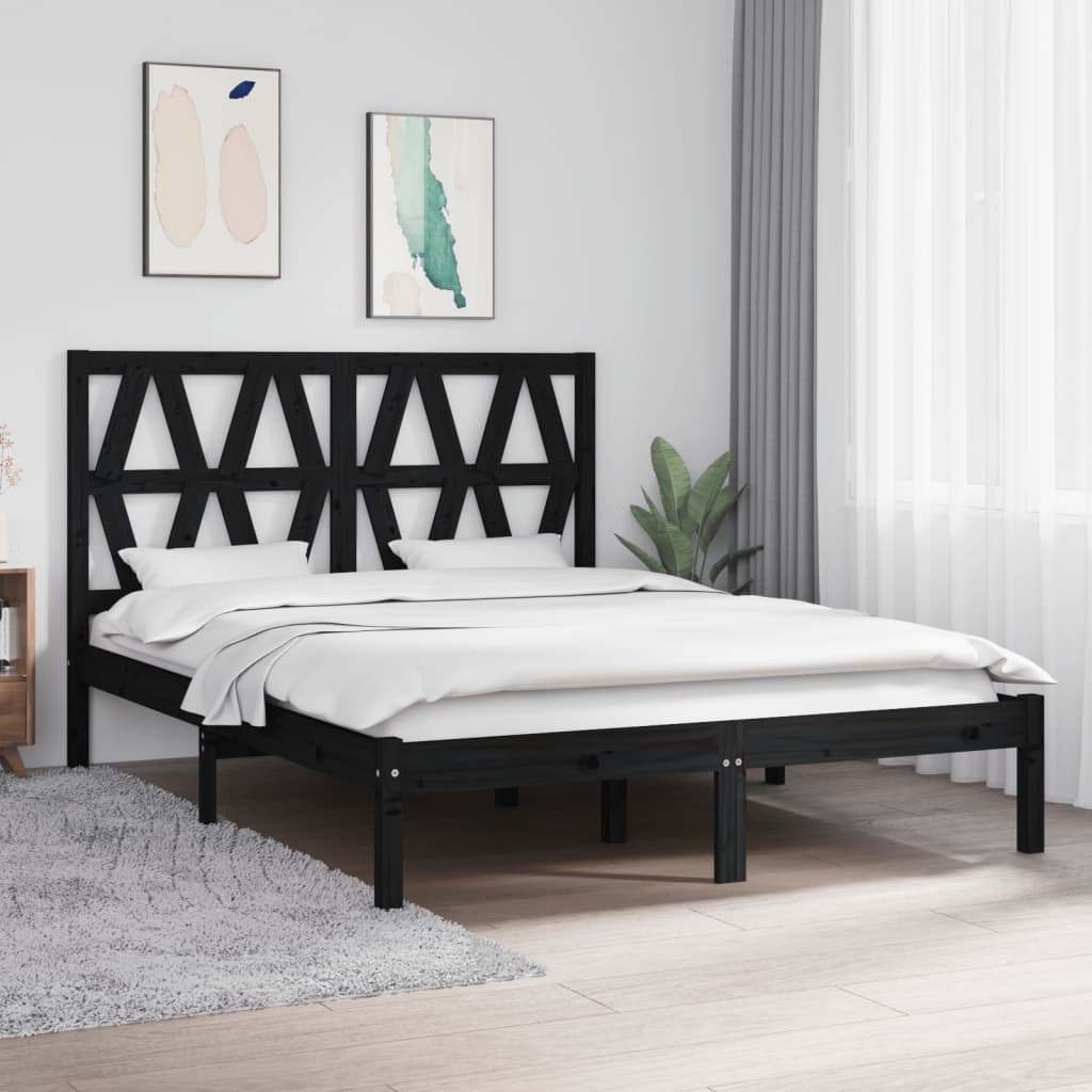 Cadru de pat, negru, 140x190 cm, lemn masiv de pin - Lando