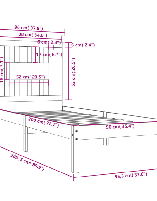 Încărcați imaginea în vizualizatorul Galerie, Cadru de pat, gri, 90x200 cm, lemn masiv de pin - Lando
