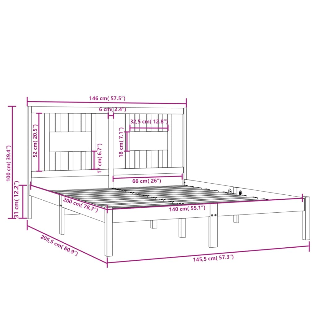 Cadru pat, alb, 140x200 cm, lemn masiv de pin - Lando