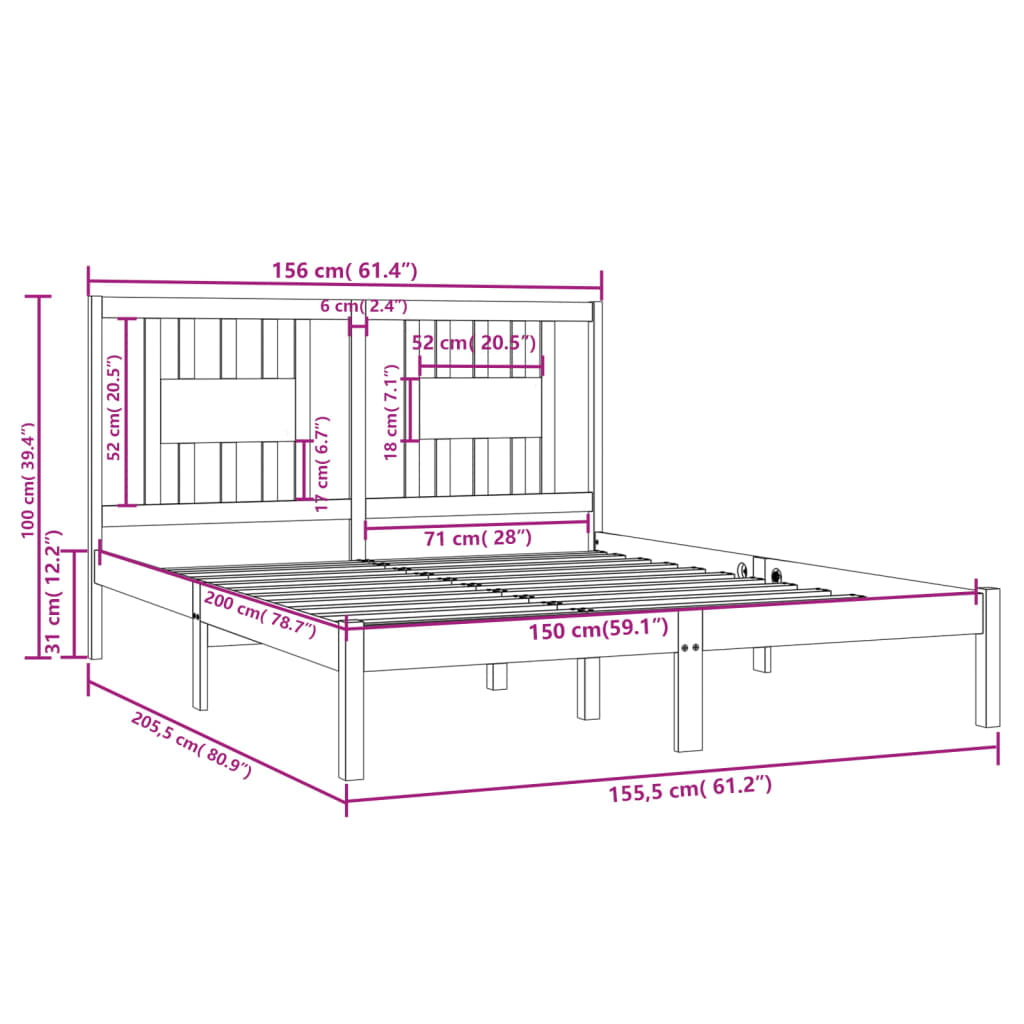 Cadru de pat King Size, gri, 150x200 cm, lemn masiv - Lando