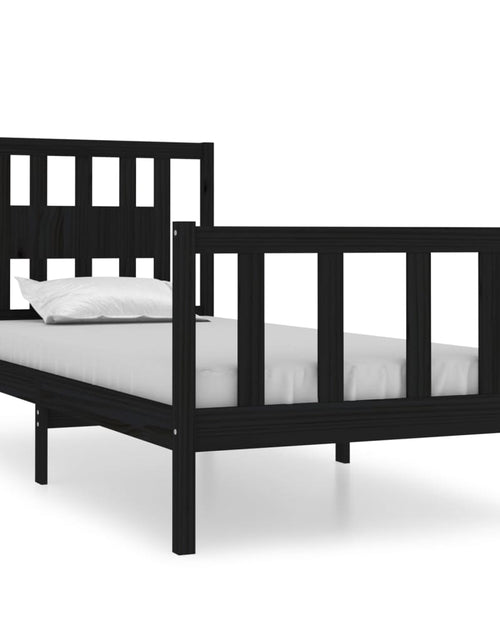 Încărcați imaginea în vizualizatorul Galerie, Cadru de pat mic single, negru, 75x190 cm, lemn masiv
