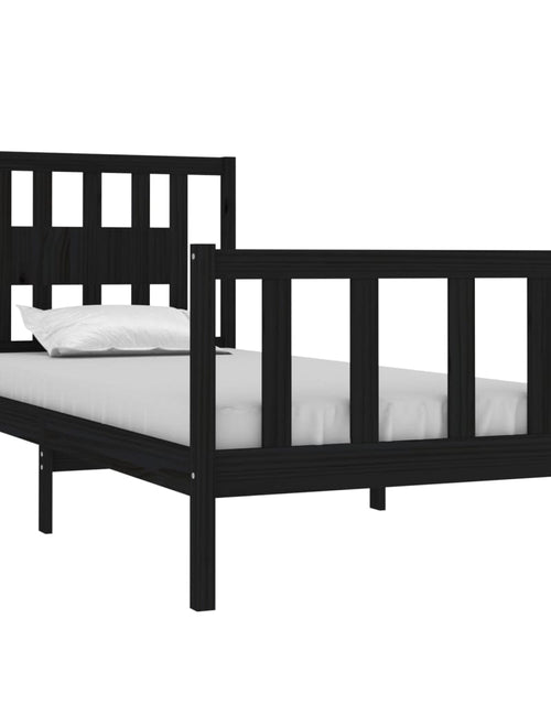 Încărcați imaginea în vizualizatorul Galerie, Cadru de pat mic single, negru, 75x190 cm, lemn masiv
