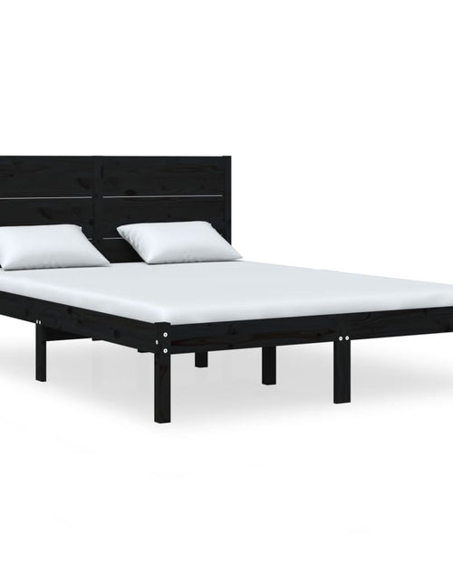 Încărcați imaginea în vizualizatorul Galerie, Cadru de pat mic dublu, negru, 120x190 cm, lemn masiv - Lando
