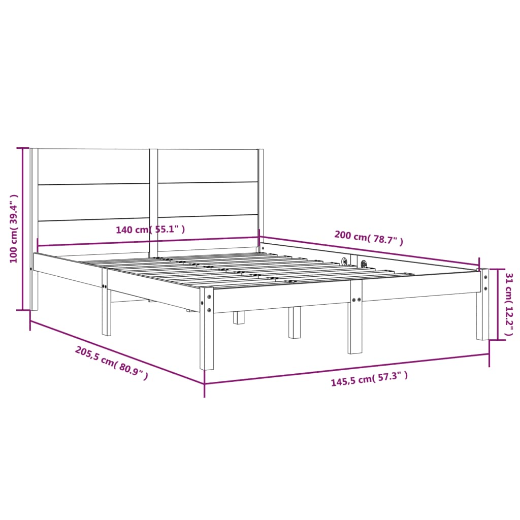 Cadru pat, alb, 140x200 cm, lemn masiv de pin - Lando