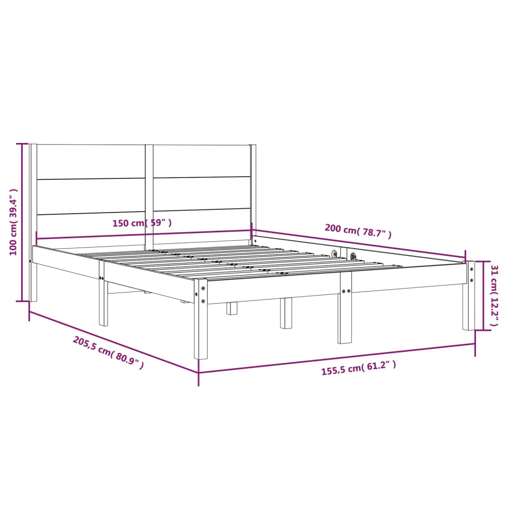 Cadru de pat King Size, alb, 150x200 cm, lemn masiv - Lando