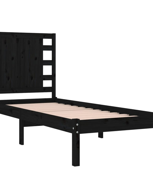 Încărcați imaginea în vizualizatorul Galerie, Cadru de pat mic single, negru, 75x190 cm, lemn masiv - Lando
