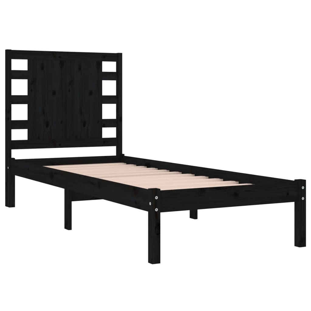 Cadru de pat single, negru, 90x190 cm, lemn masiv - Lando