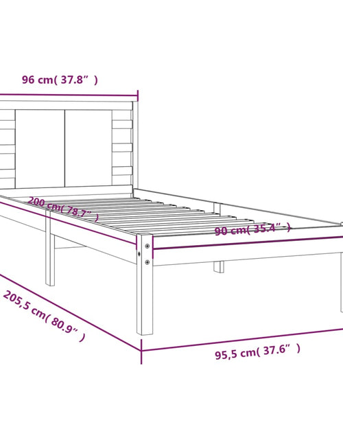 Încărcați imaginea în vizualizatorul Galerie, Cadru de pat, gri, 90x200 cm, lemn masiv de pin - Lando

