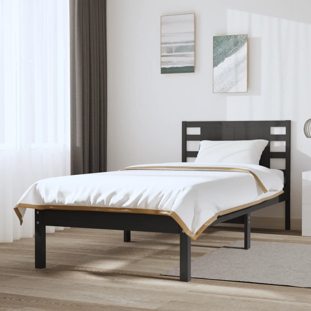 Cadru de pat, gri, 90x200 cm, lemn masiv de pin - Lando