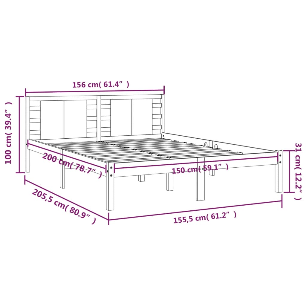 Cadru de pat King Size, gri, 150x200 cm, lemn masiv - Lando