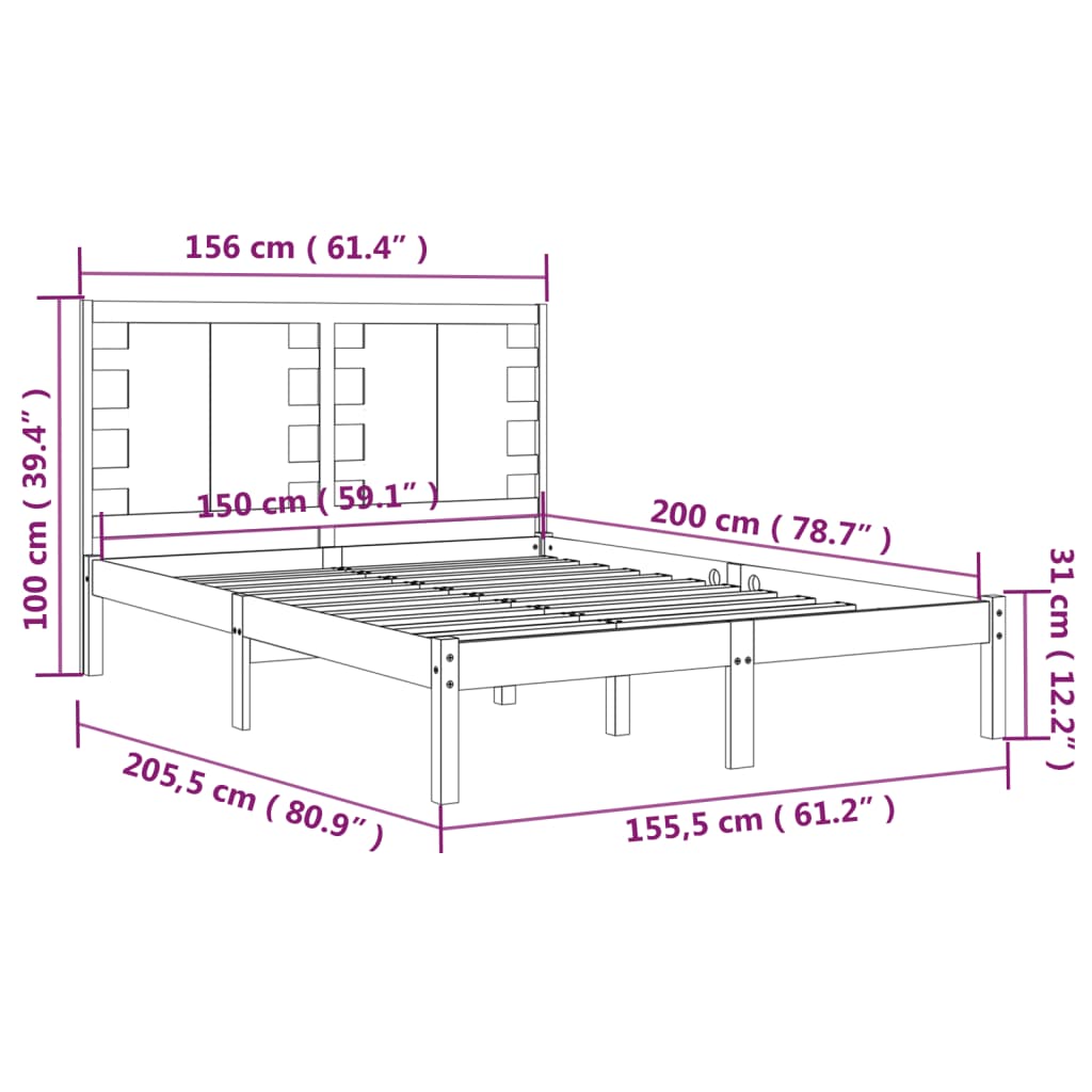 Cadru de pat King Size, negru, 150x200 cm, lemn masiv - Lando