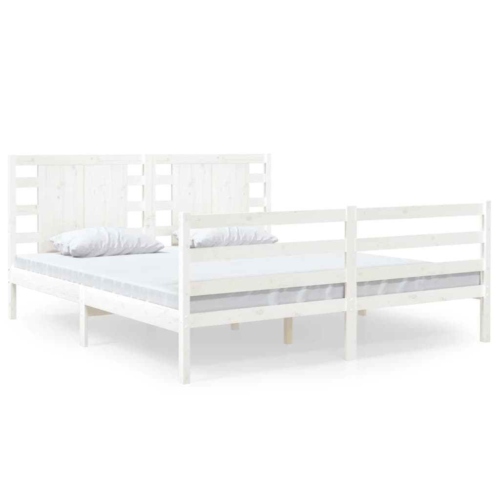 Cadru de pat dublu, alb, 135x190 cm, lemn masiv de pin - Lando