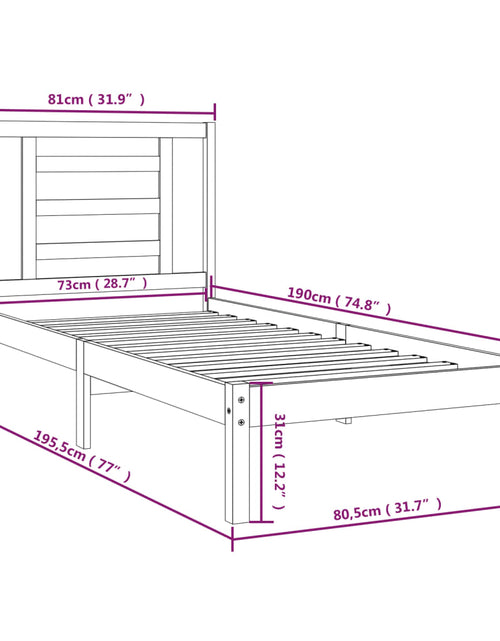 Încărcați imaginea în vizualizatorul Galerie, Cadru de pat mic single, alb, 75x190 cm, lemn masiv - Lando
