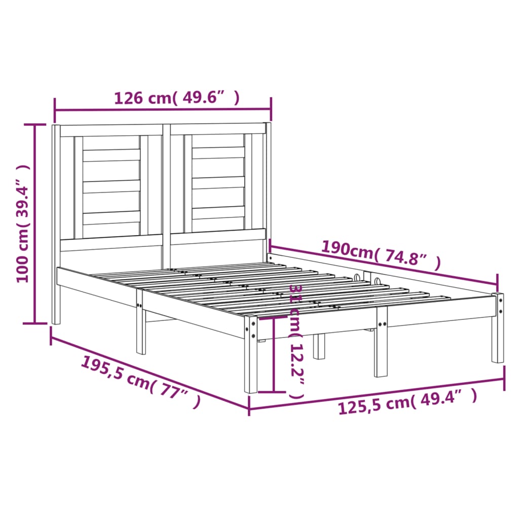Cadru de pat mic dublu, negru, 120x190 cm, lemn masiv - Lando