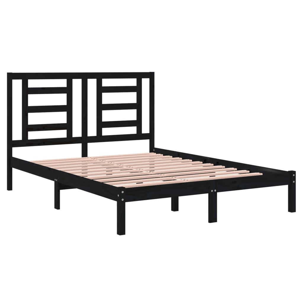 Cadru de pat dublu, negru, 135x190 cm, lemn masiv de pin - Lando