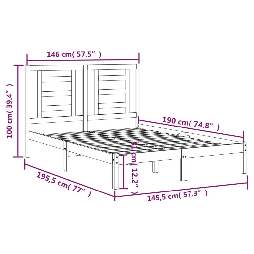 Cadru de pat, alb, 140x190 cm, lemn masiv de pin - Lando