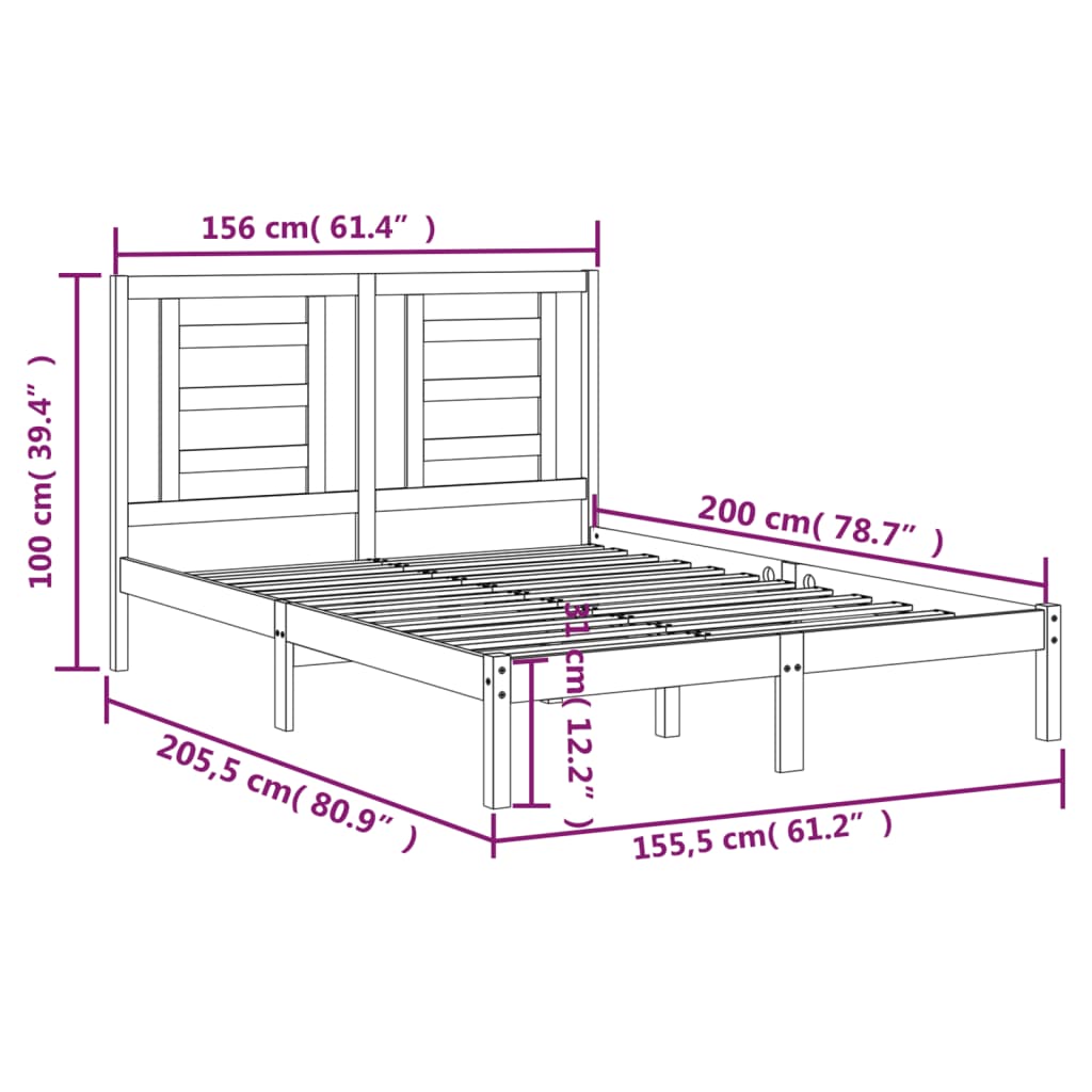 Cadru de pat King Size, alb, 150x200 cm, lemn masiv de pin - Lando