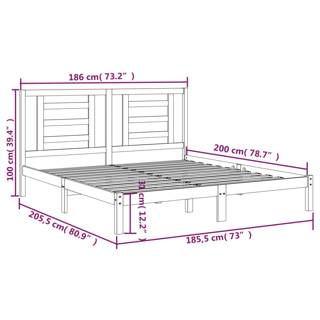 Cadru de pat Super King, negru, 180x200 cm, lemn masiv - Lando