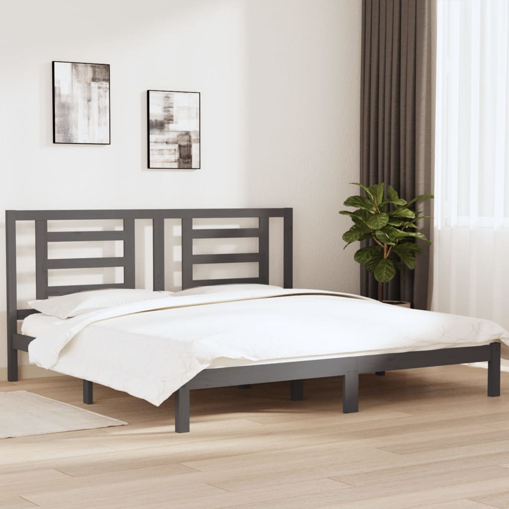 Cadru de pat, gri, 200x200 cm, lemn masiv de pin - Lando
