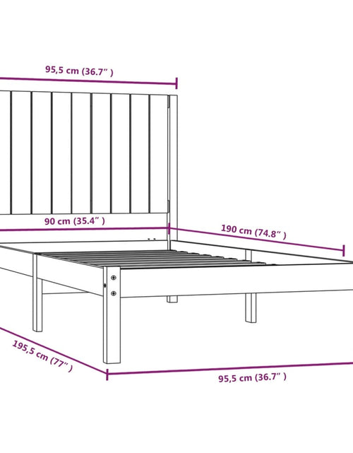 Загрузите изображение в средство просмотра галереи, Cadru de pat single, negru, 90x190 cm, lemn masiv de pin - Lando
