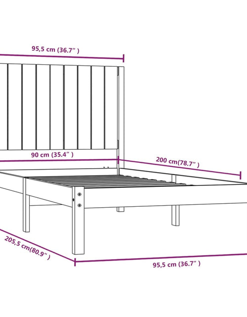 Încărcați imaginea în vizualizatorul Galerie, Cadru de pat, gri, 90x200 cm, lemn masiv de pin - Lando
