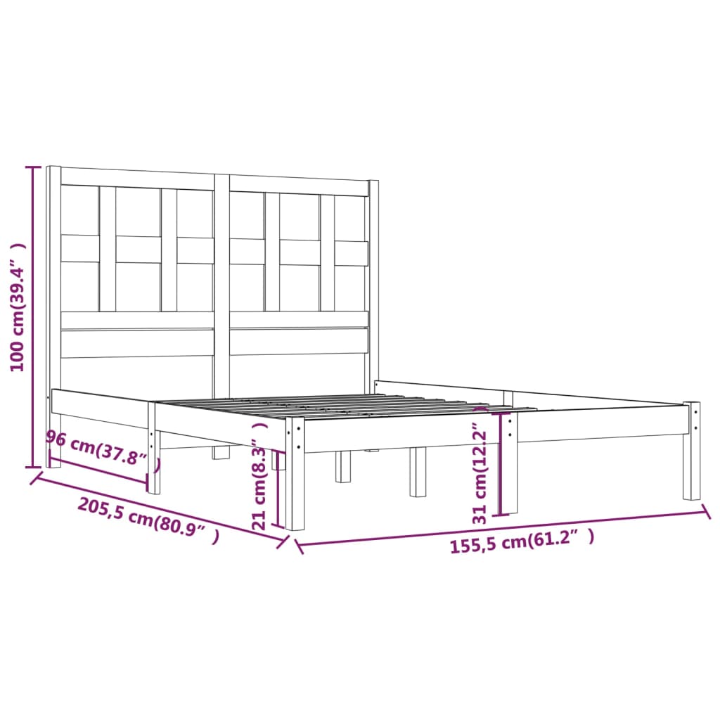 Cadru de pat King Size, gri, 150x200 cm, lemn masiv de pin - Lando