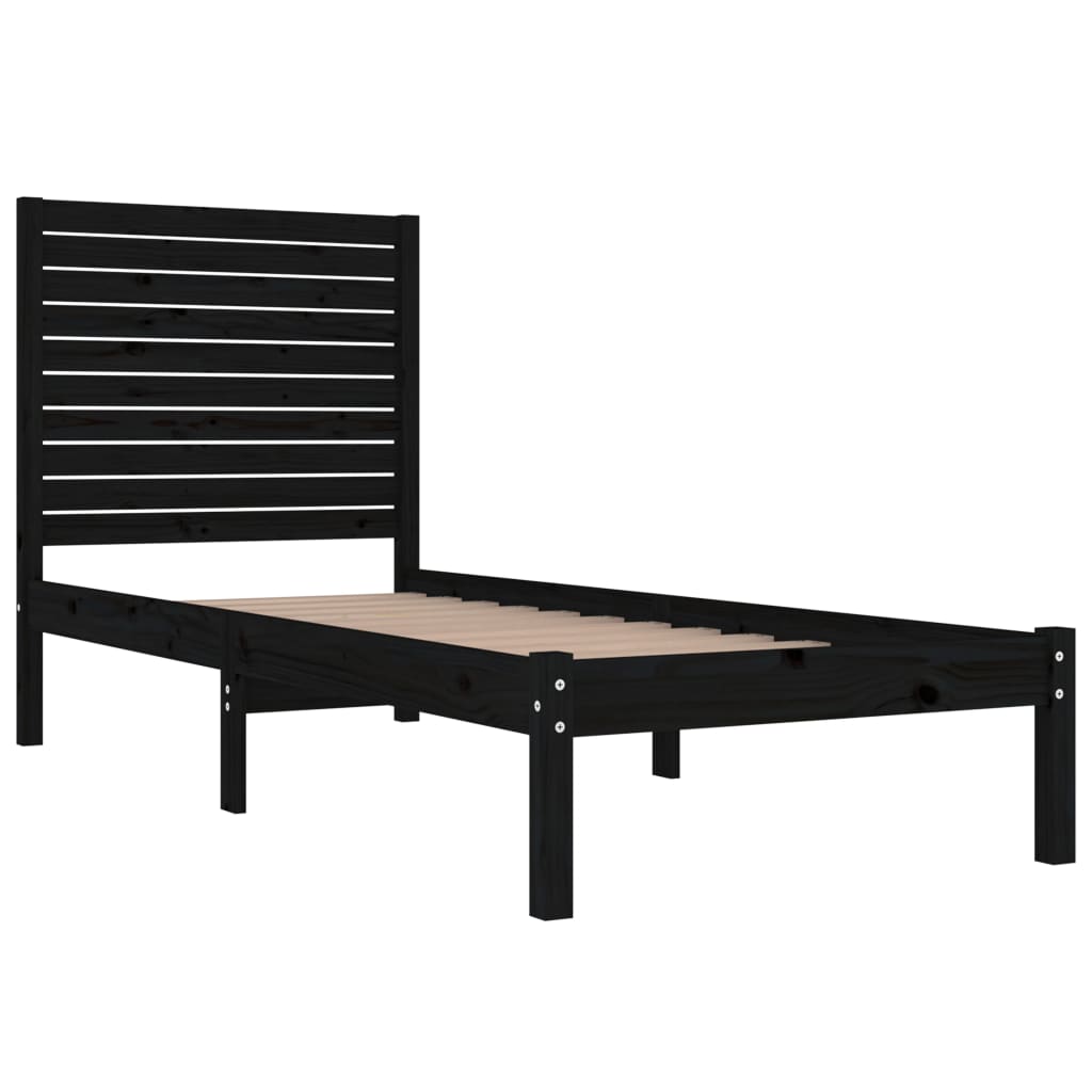 Cadru de pat single, negru, 90x190 cm, lemn masiv - Lando