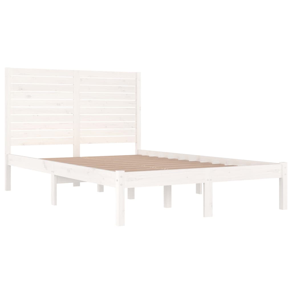 Cadru de pat dublu, alb, 135x190 cm, lemn masiv - Lando
