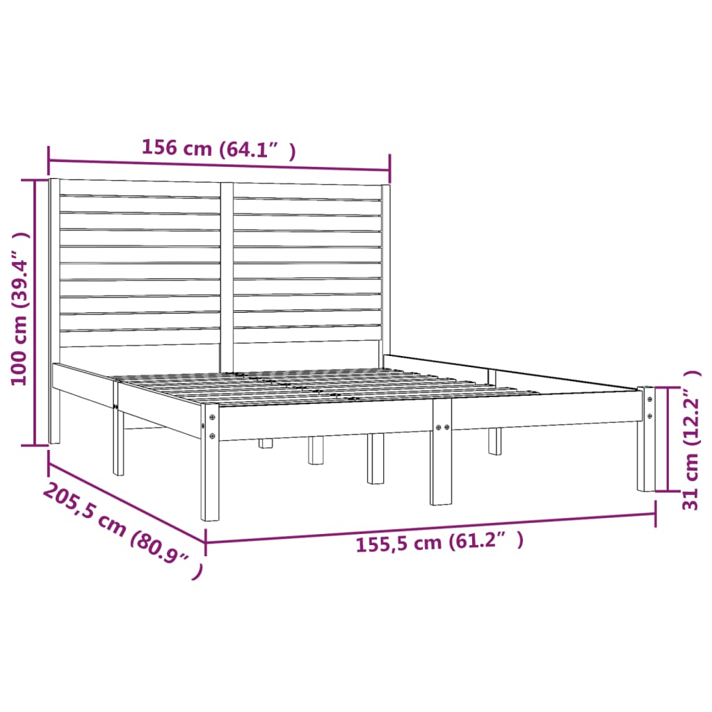 Cadru de pat King Size, negru, 150x200 cm, lemn masiv - Lando