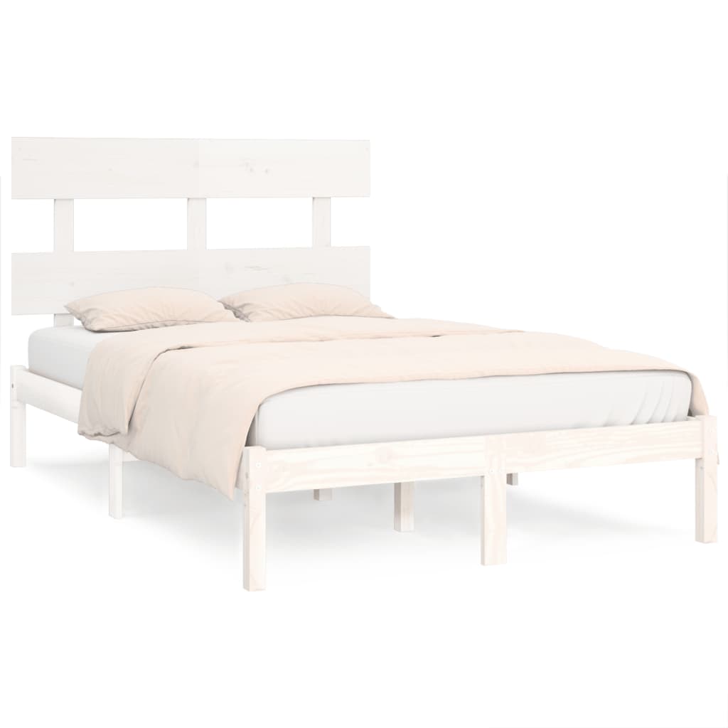 Cadru de pat dublu, alb, 135x190 cm, lemn masiv - Lando