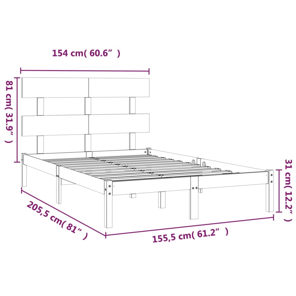 Cadru de pat King Size, gri, 150x200 cm, lemn masiv - Lando