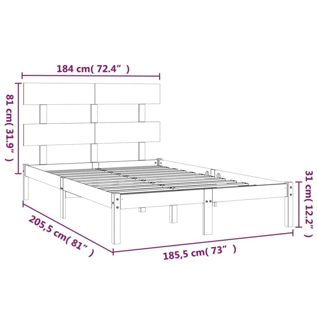 Cadru de pat Super King, negru, 180x200 cm, lemn masiv - Lando