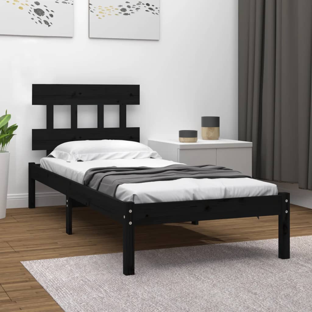 Cadru de pat single, negru, 90x190 cm, lemn masiv - Lando