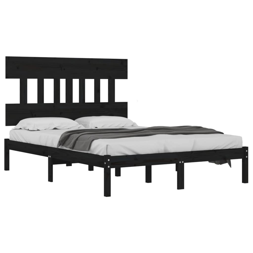 Cadru de pat mic dublu, negru, 120x190 cm, lemn masiv - Lando