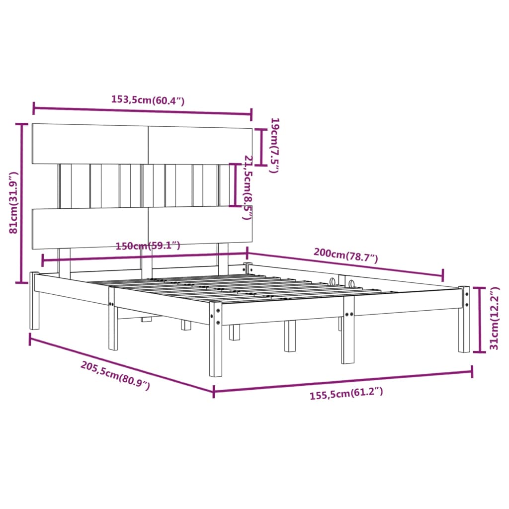 Cadru de pat King Size, alb, 150x200 cm, lemn masiv - Lando