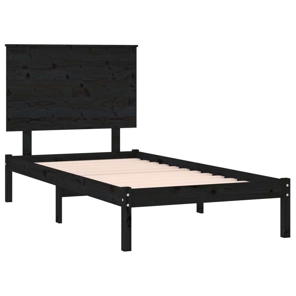 Cadru de pat single, negru, 90x190 cm, lemn masiv - Lando